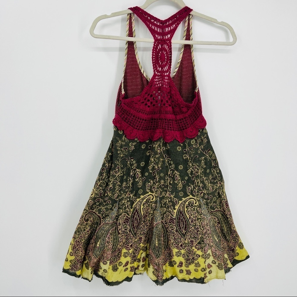 Free People Heartland Paisley Mixed Media Crochet Dress - XS - Burgundy & Olive - Picture 8 of 16